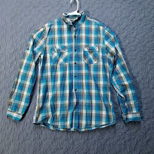 Red Camel Shirt Mens L Blue Plaid Button Up Long Sleeve Collared Dark Trade Mark
